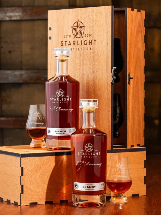 The wait is almost over.

Join us tomorrow, August 1st, at 10:00 AM as we celebrate 25 years of Starlight Distillery with the release of our 20 Year Aged Brandy and 10 Year Single Barrel Bourbon.

Two rare bottles. One unforgettable milestone. We’ll see you at the distillery. 🥃